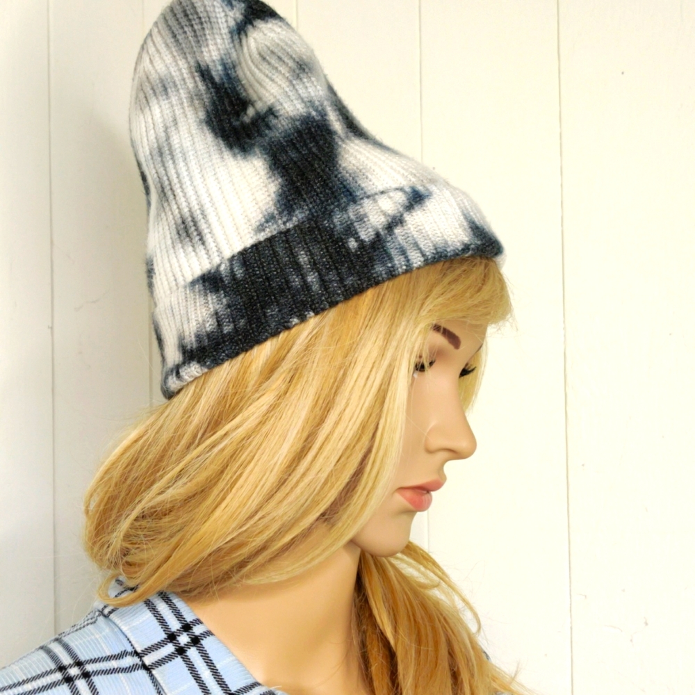 Blue and white tie dye beanie